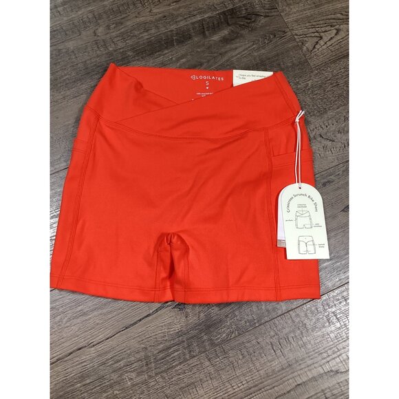 Blogilates Womens Scrunch Bike Short Spicy  Orange Crisscross Workout Size S NEW - Picture 1 of 7